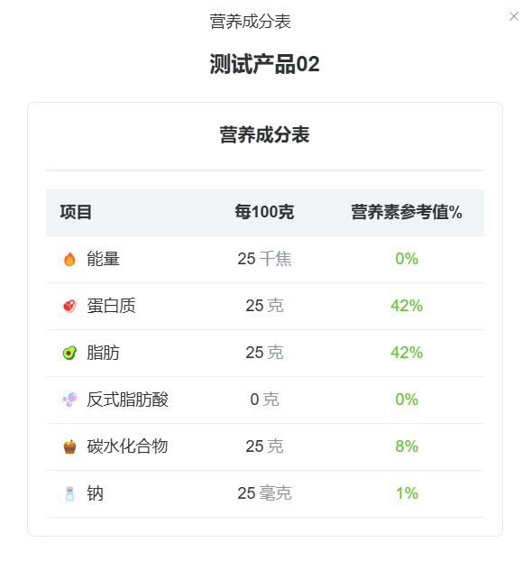 营养成分表功能
