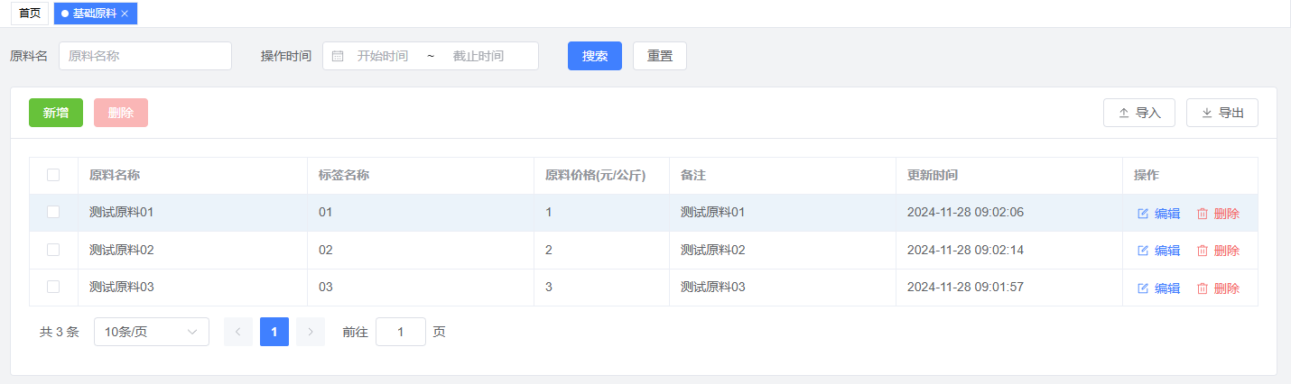 基础原料功能概览